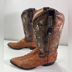 Laredo Western Boots Men's 29.5 (10.5) Cognac Leather Ostrich Alligator Cowboy